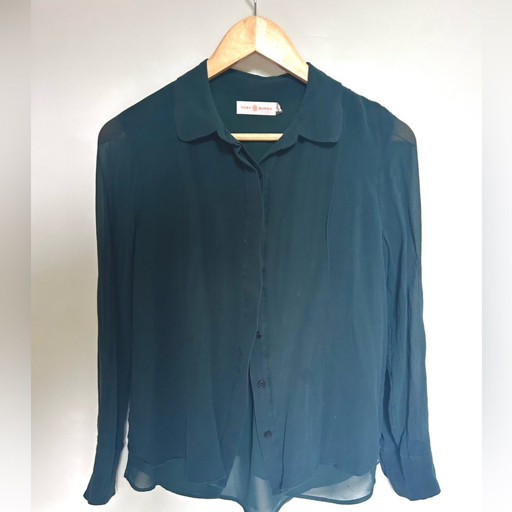 Tory Burch silk green blouse button down shirt top